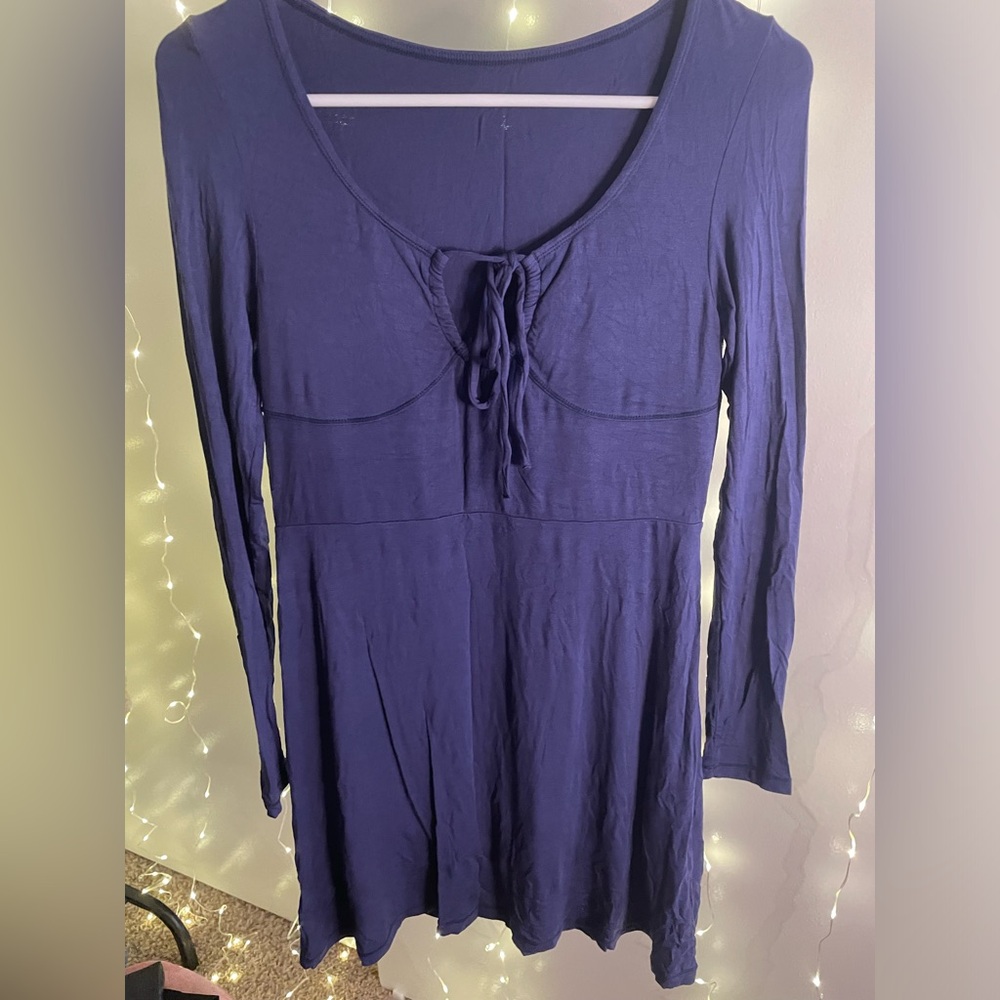 Long Sleeve Navy Blue Dress with Shorts
